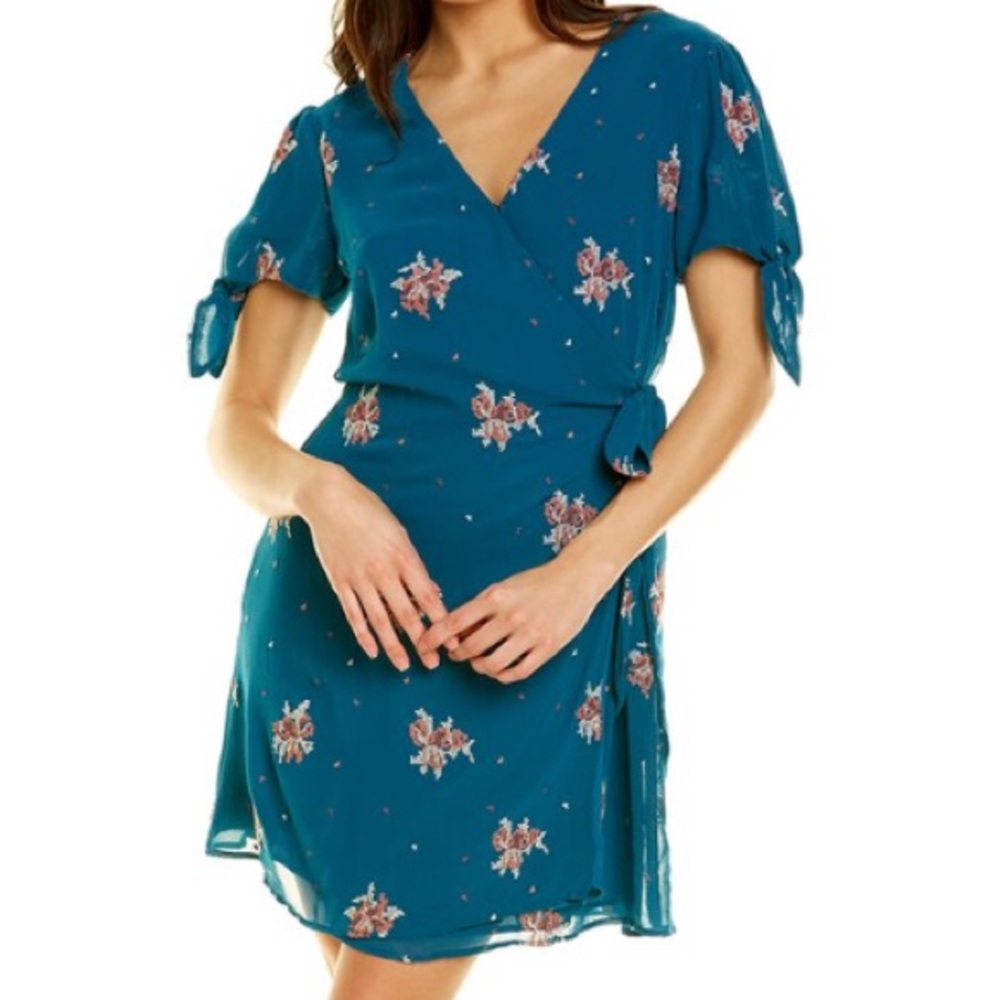 Willow & Clay Teal Wrap Dress Embroidered Flowers